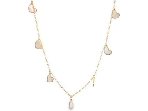 18K Yellow Gold Station Necklace with Mother-of-Pearl Heart Charms
